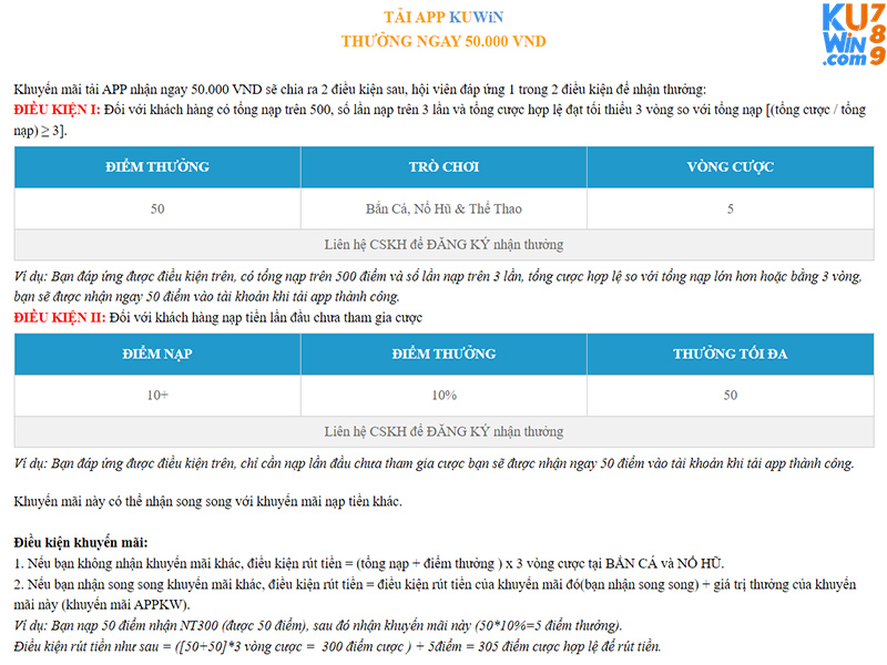 Chi tiết khuyến mãi tải App thưởng 50K ngay và luôn 