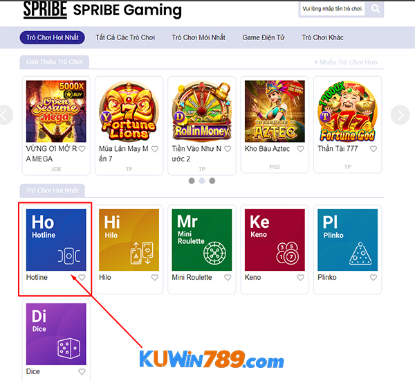 Giao diện truy cập game nổ hũ spribe hotline tại nhà cái KING33