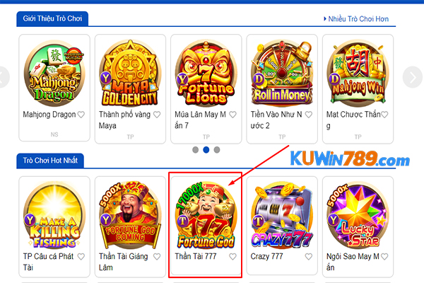 Giao diện truy cập game nổ hũ TP thần tài 777