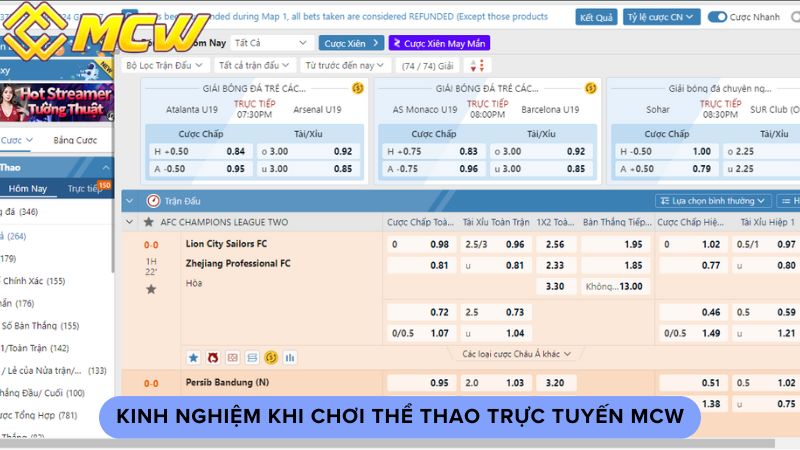 Kinh nghiệm khi chơi thể thao trực tuyến MCW